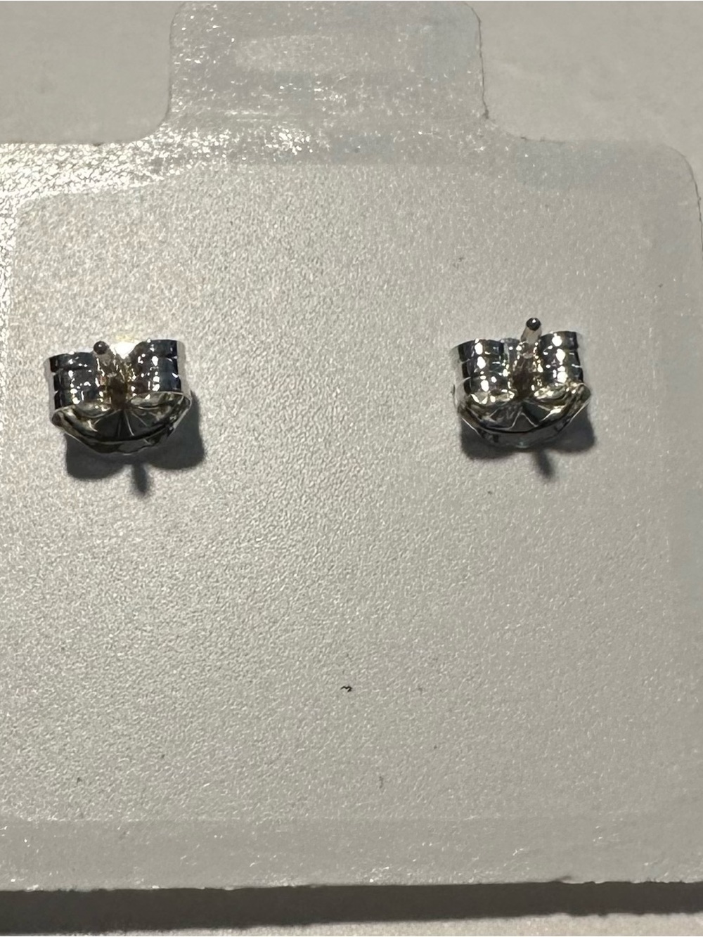 "STERLING SILVER" princess-cut solitaire stud earrings - Picture 2 of 2